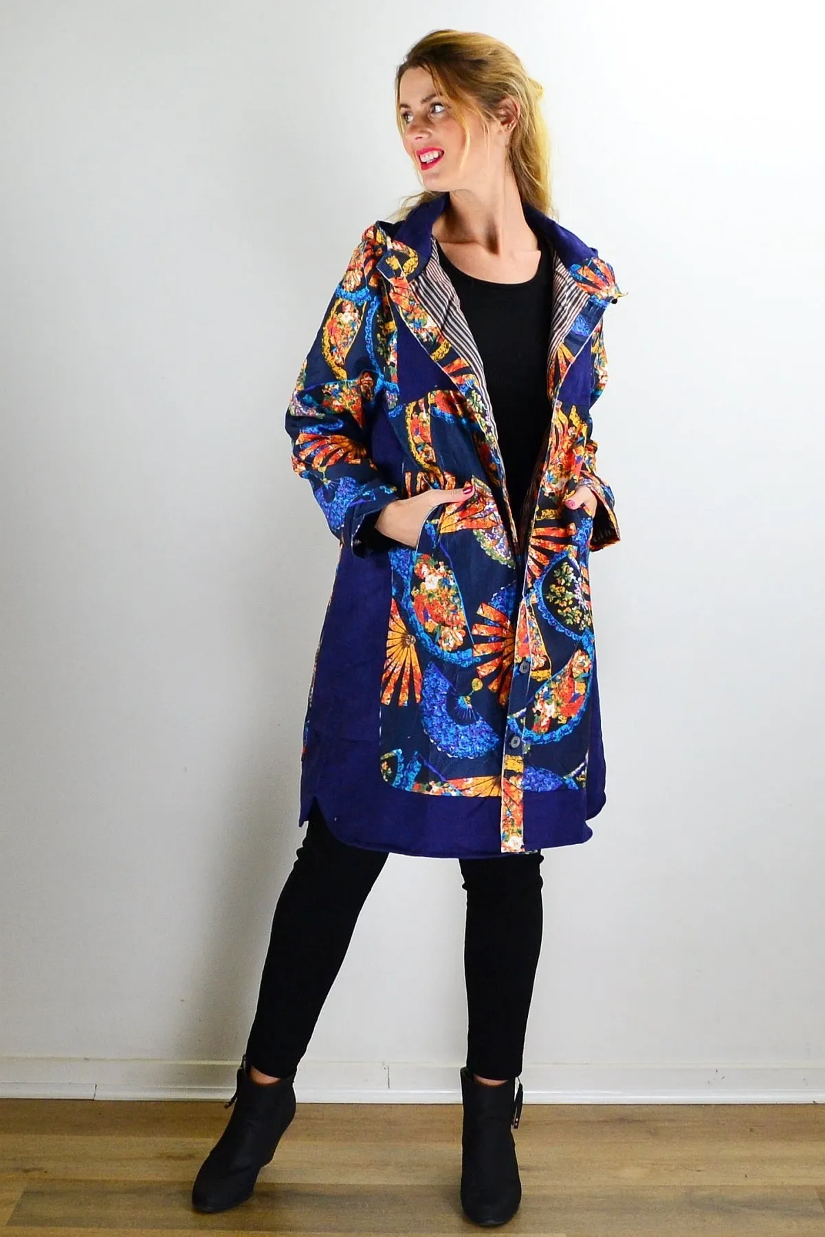 Abstract Print Blue Orange Corduroy Jacket