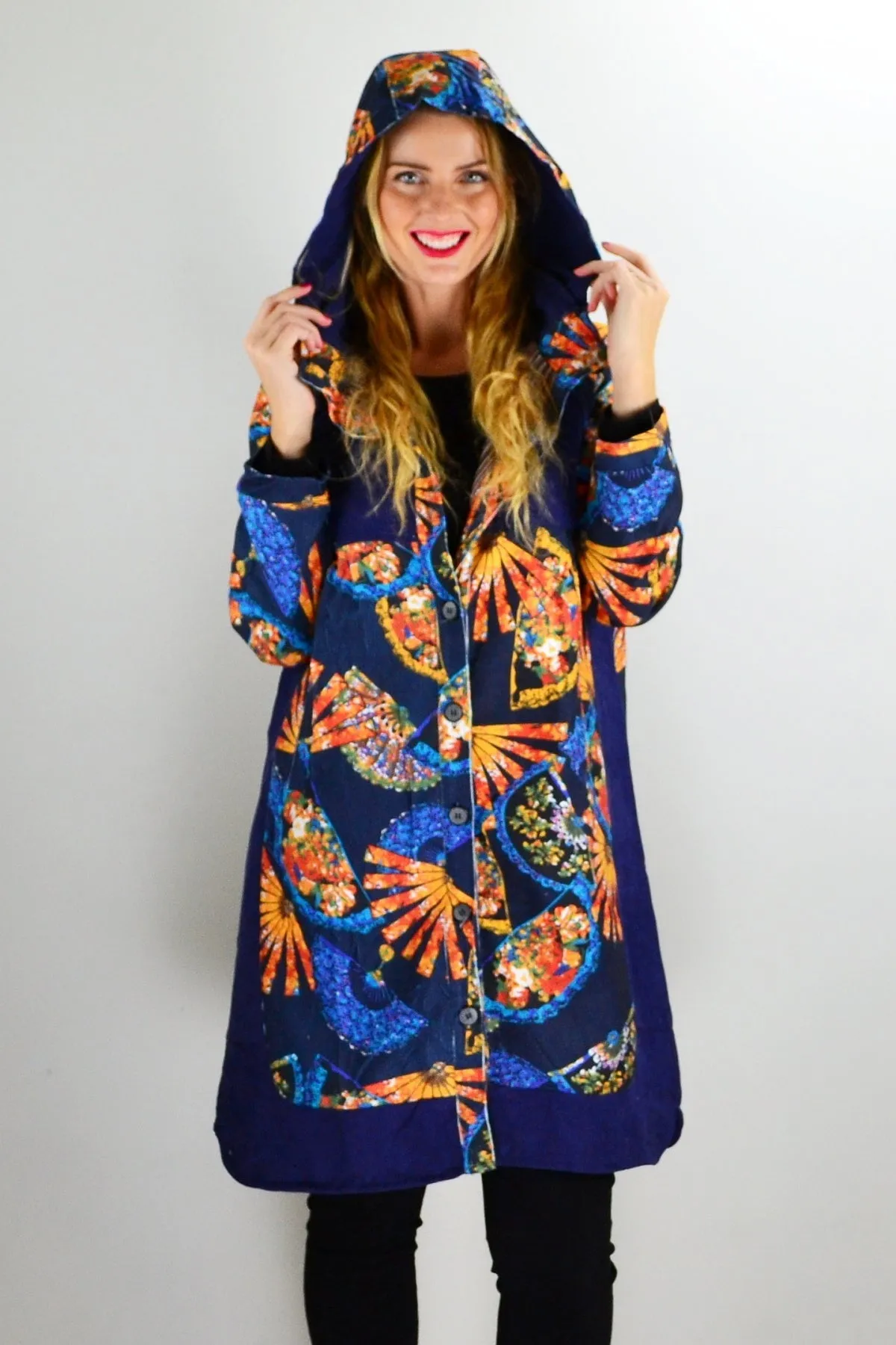 Abstract Print Blue Orange Corduroy Jacket