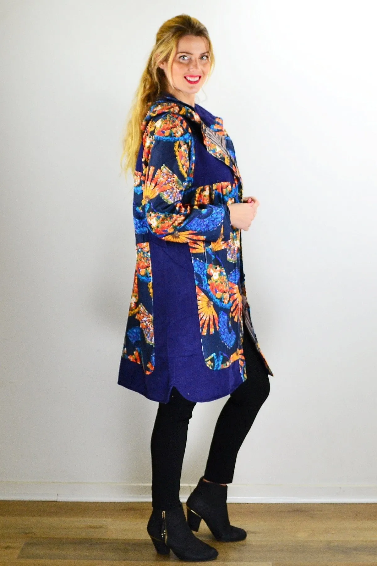 Abstract Print Blue Orange Corduroy Jacket