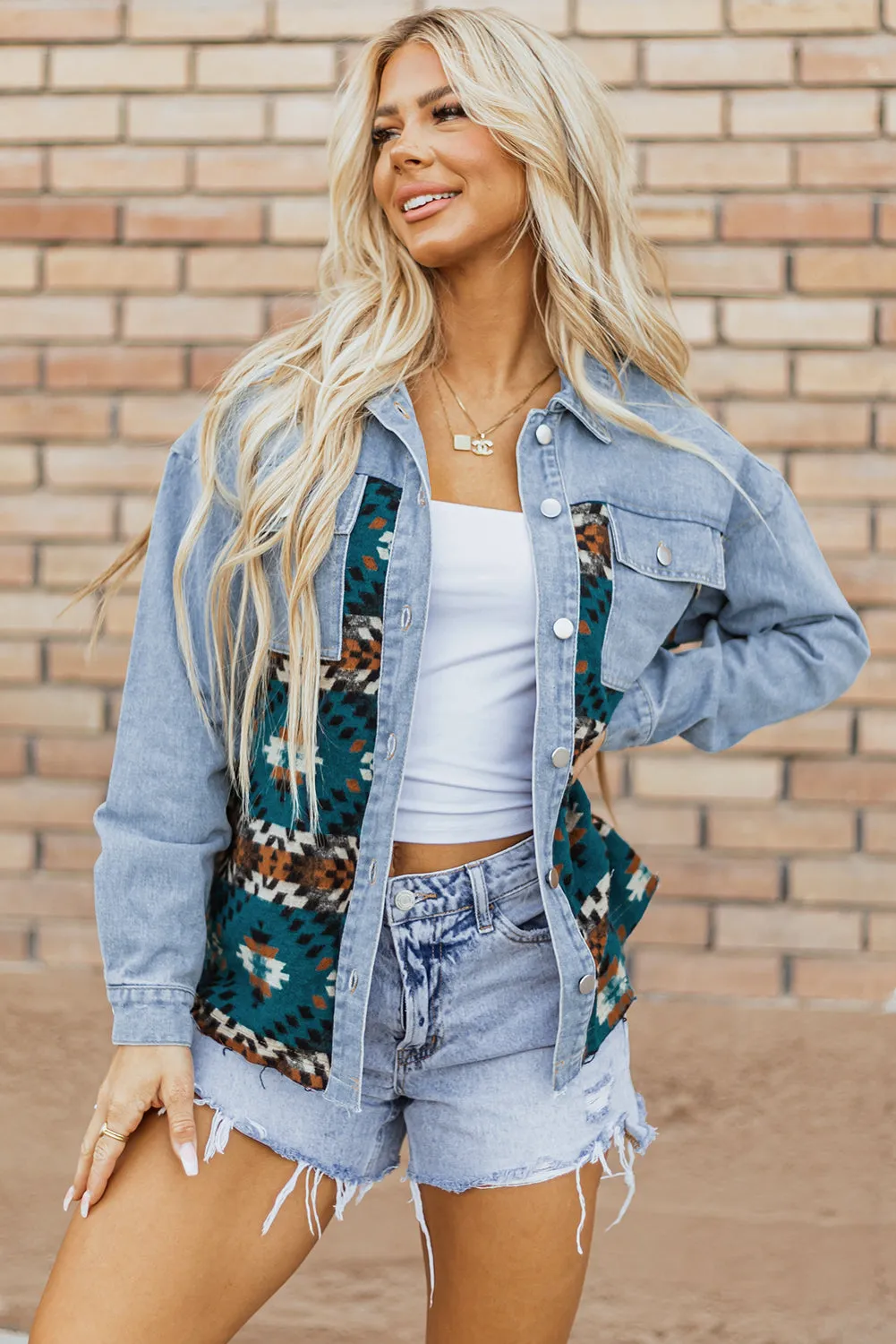 Aztec Printed Denim Jacket