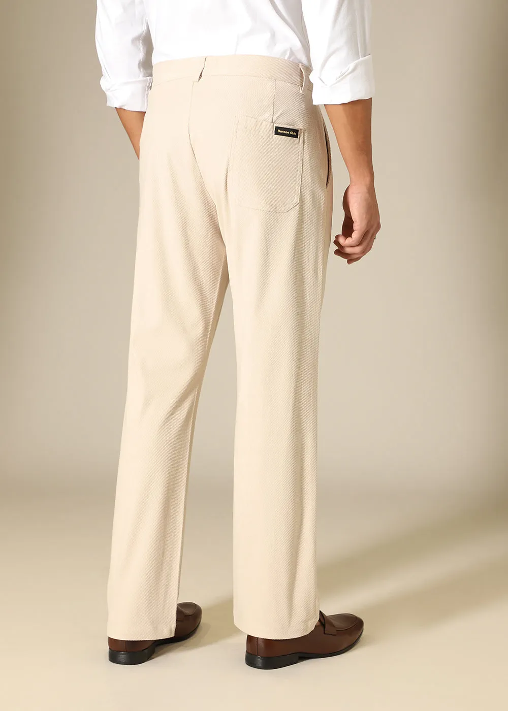 Beige Textured Corduroy Pant