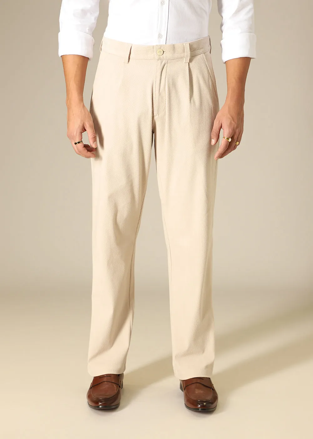 Beige Textured Corduroy Pant