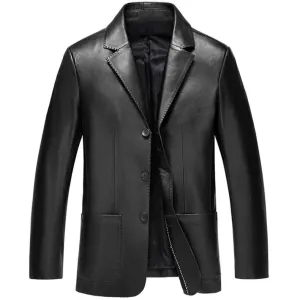 BRADLEY Men's Fashion Premium Quality 100% Genuine Leather Style Black Blazer Suit Jacket