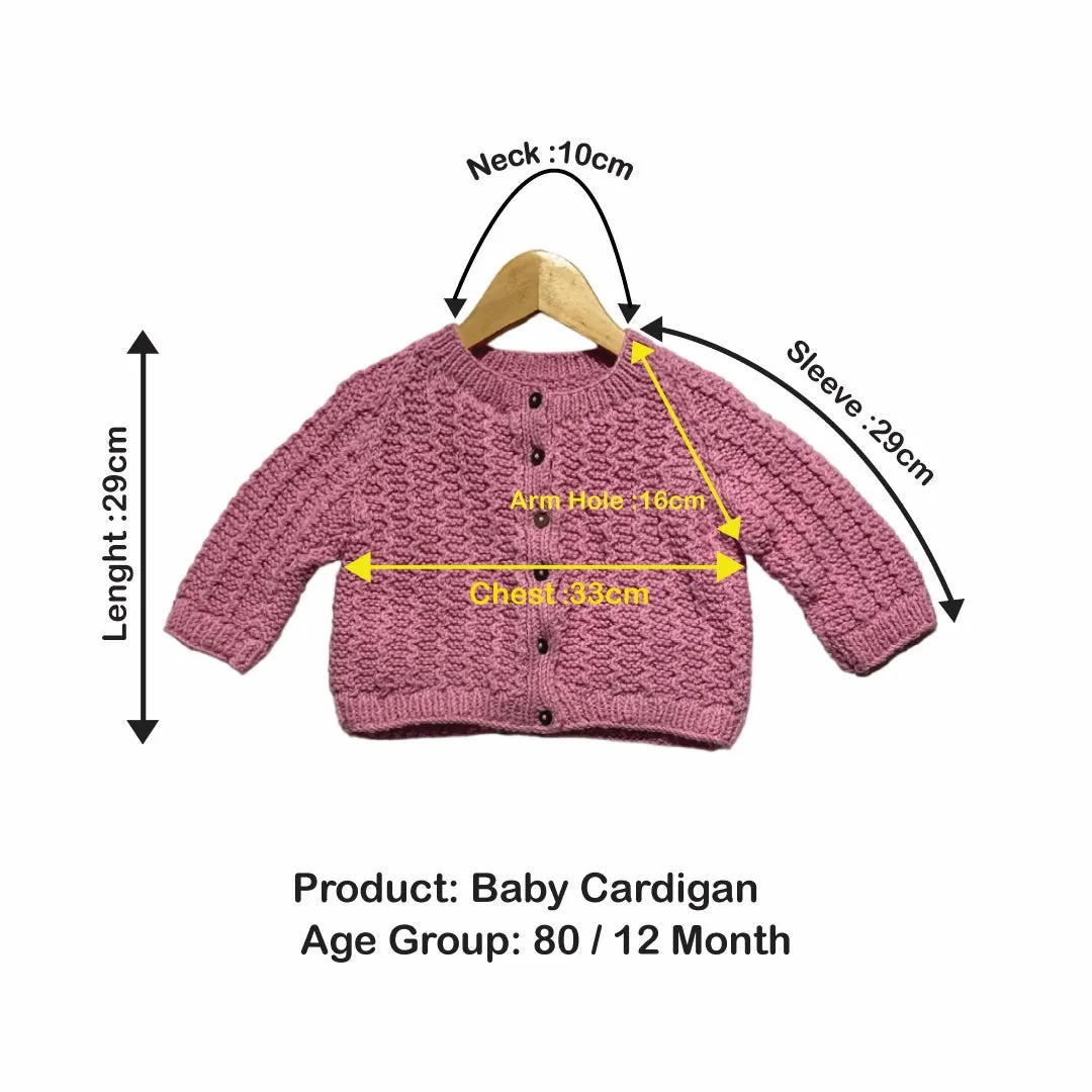 Cardigan | Hand Knit 100% Wool | For Baby Girls| Size-2 Years