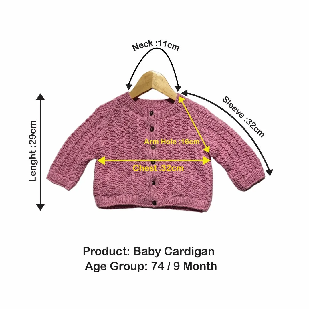 Cardigan | Hand Knit 100% Wool | For Baby Girls| Size-2 Years