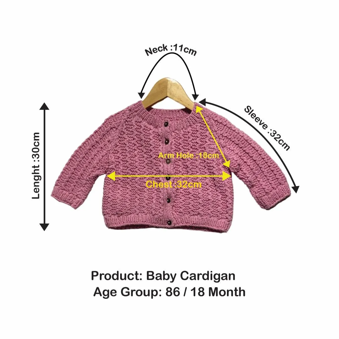 Cardigan | Hand Knit 100% Wool | For Baby Girls| Size-2 Years