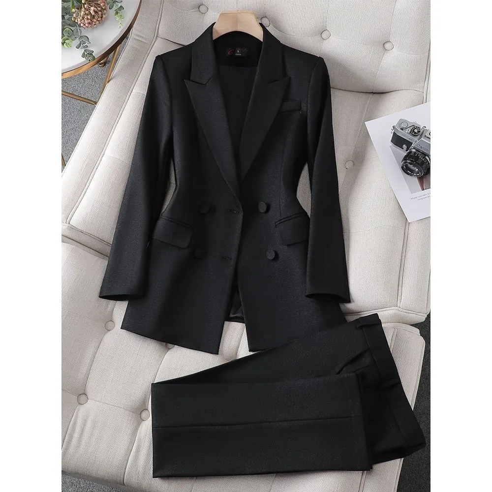 CAROLINE SUITS Women's Elegant Stylish Fashion Office Blazer Jacket & Pants Black Suit Set for Business Meetings & Job Interviews