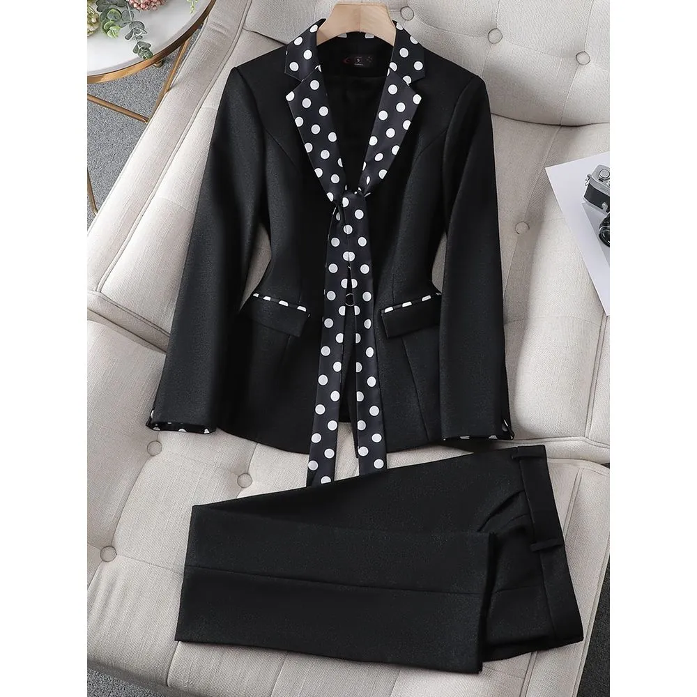 CAROLINE SUITS Women's Elegant Stylish Fashion Polka Dots Design Office Purple Blazer Jacket & Pants Suit Set