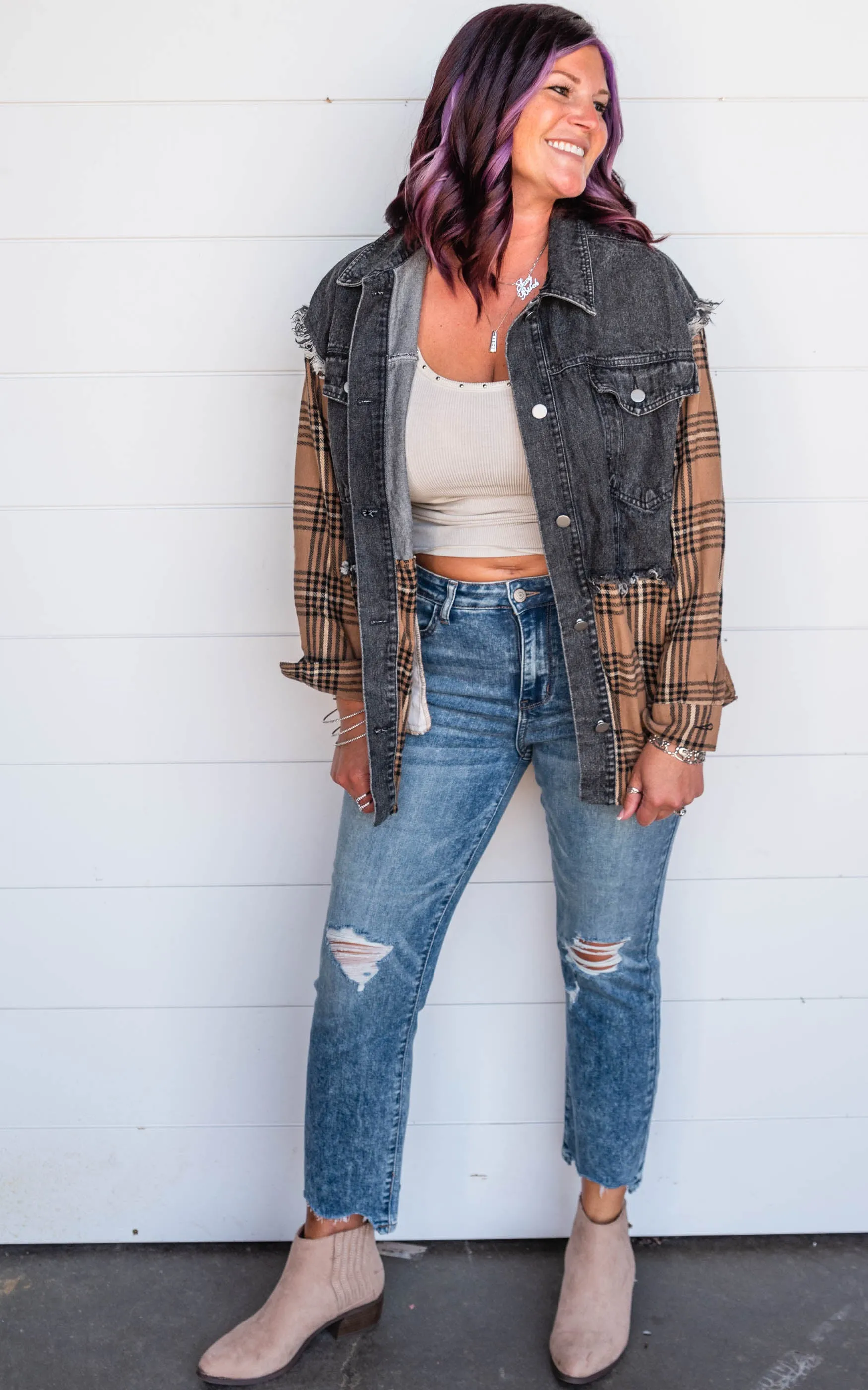 Color Block Plaid Jacket by Peach Love - Final Sale