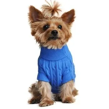 Combed Cotton Cable Knit Dog Sweater - Riverside Blue