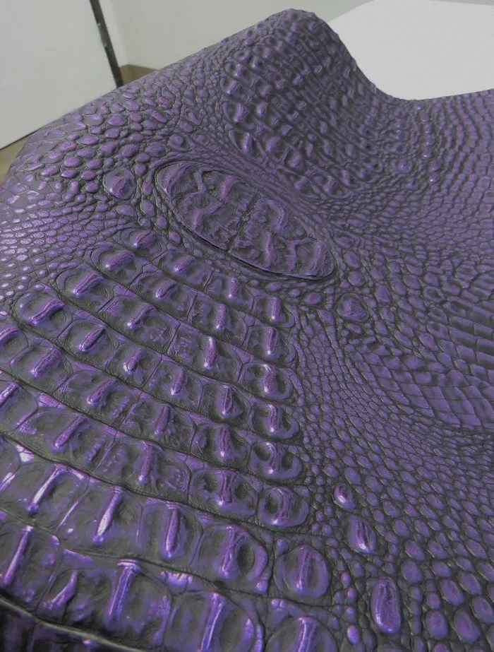 Disco Purple Metallic Caiman Gator Vinyl / Sold by the Yard