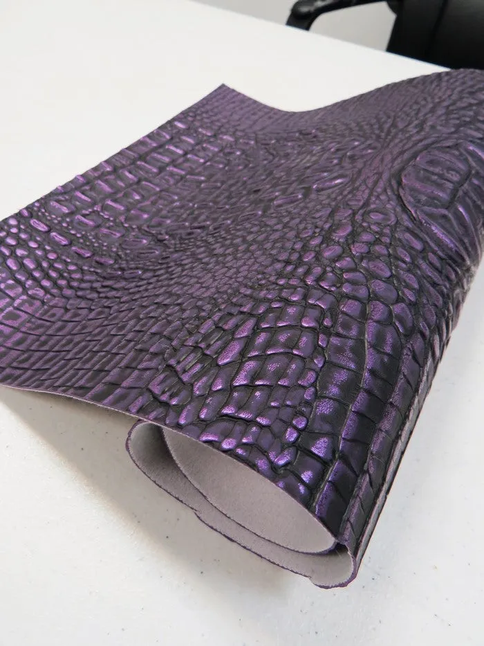 Disco Purple Metallic Caiman Gator Vinyl / Sold by the Yard