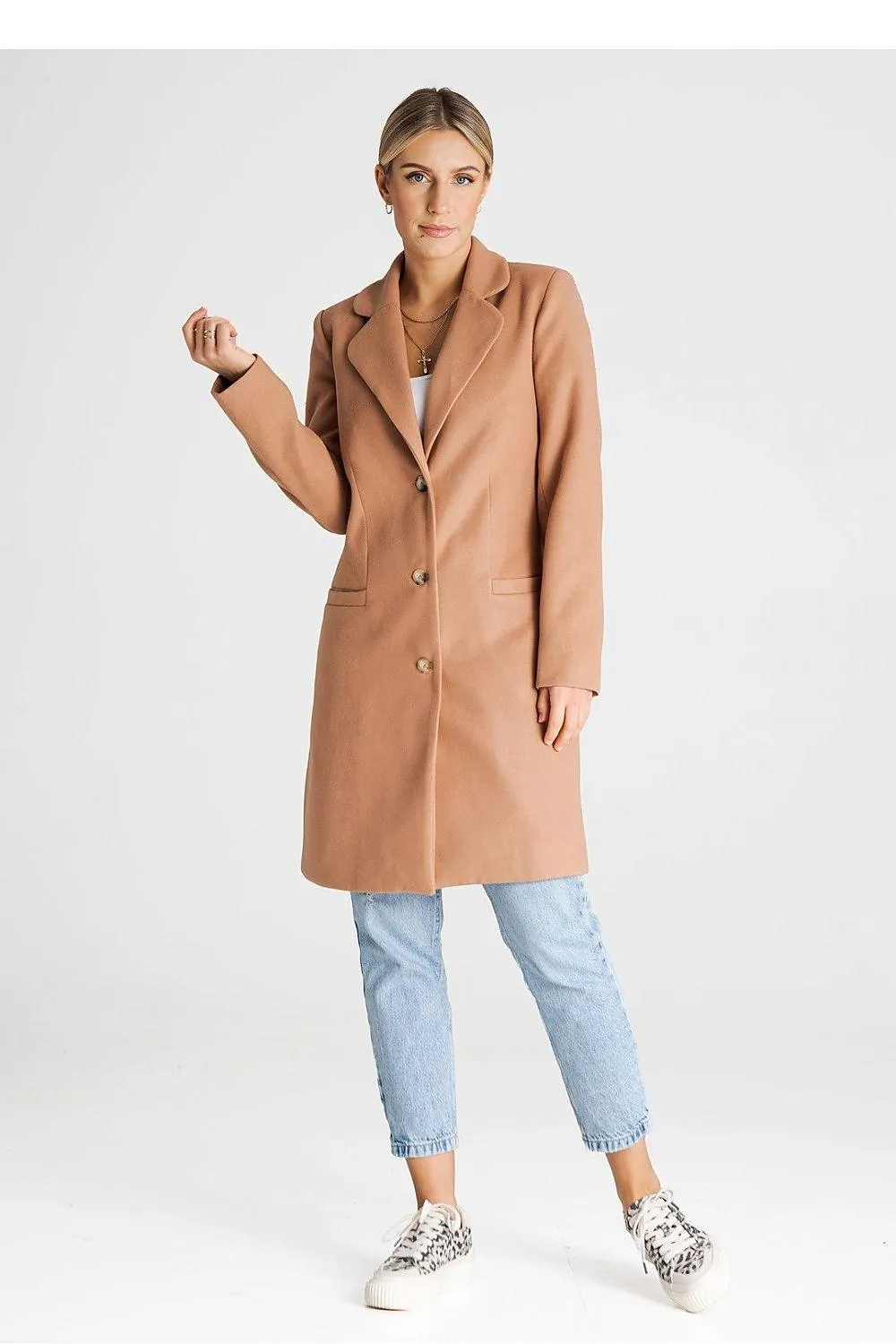 Elegant Button-Down Knee-Length Winter Coat