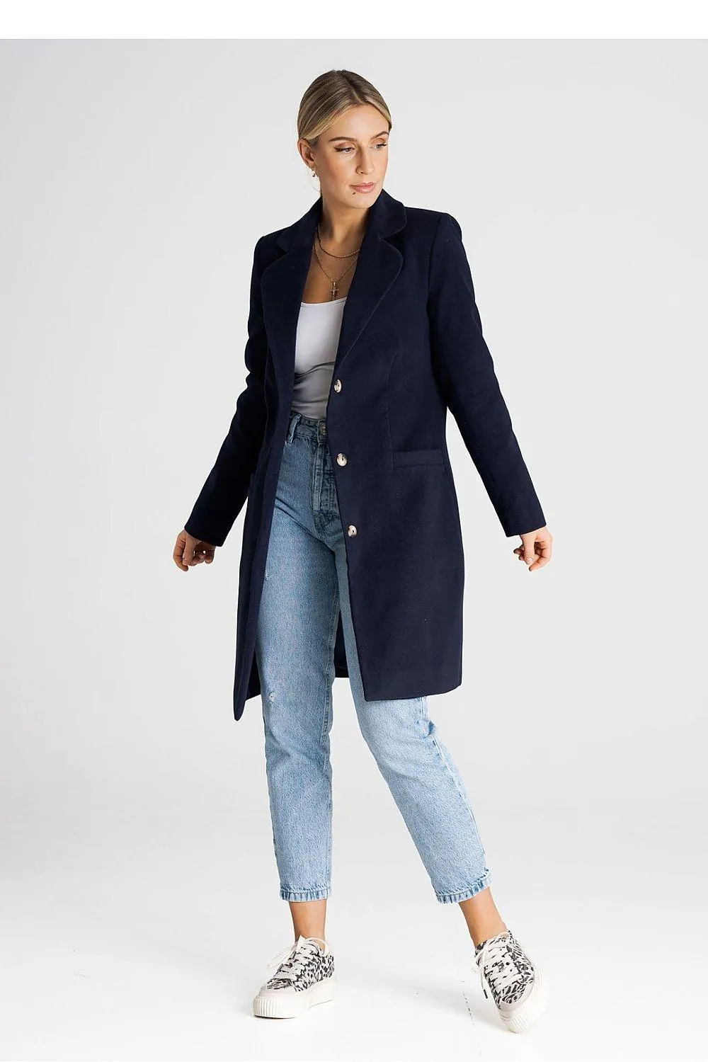 Elegant Button-Down Knee-Length Winter Coat