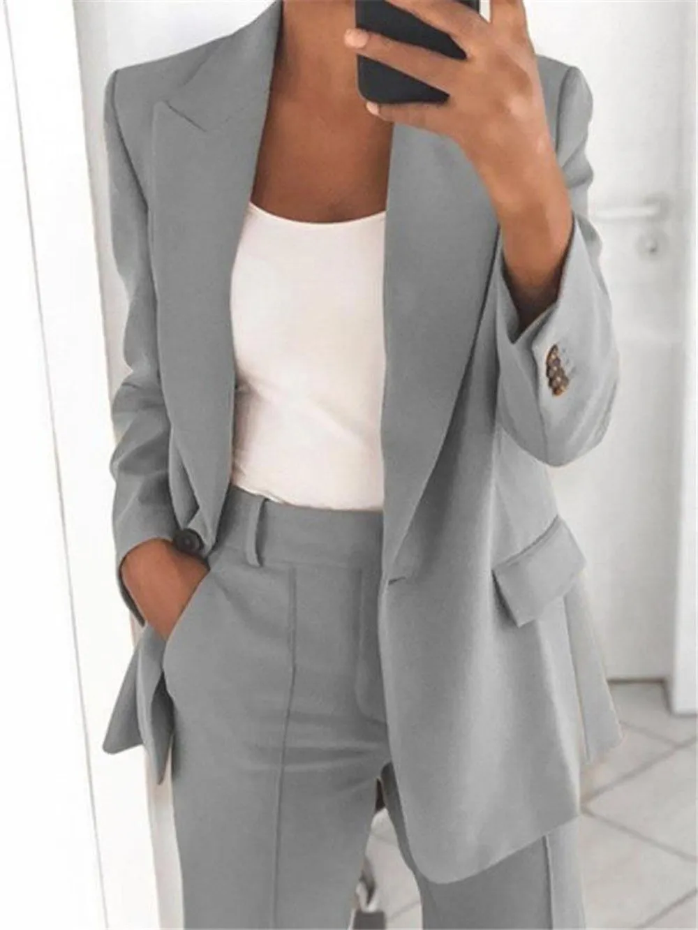 Europe Trendy Lapel Slim Look Cardigan Elegant Blazer Women Outerwear