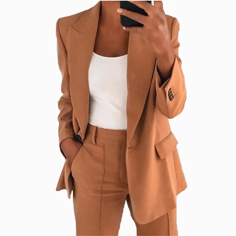 Europe Trendy Lapel Slim Look Cardigan Elegant Blazer Women Outerwear