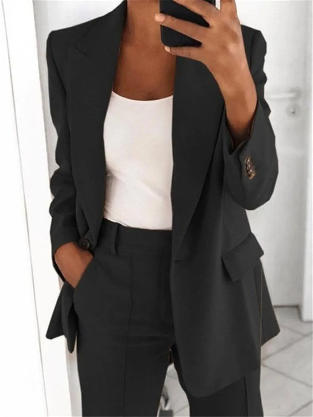 Europe Trendy Lapel Slim Look Cardigan Elegant Blazer Women Outerwear