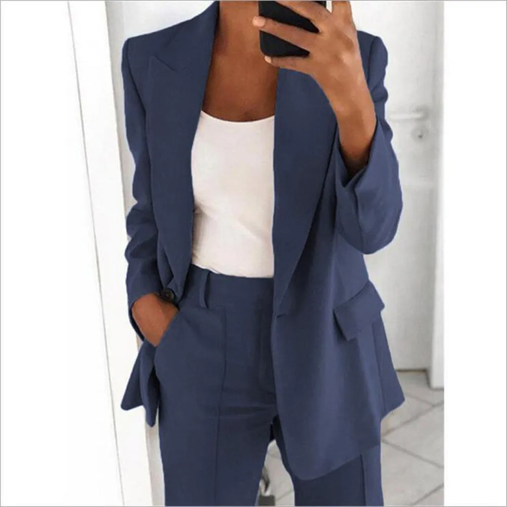 Europe Trendy Lapel Slim Look Cardigan Elegant Blazer Women Outerwear