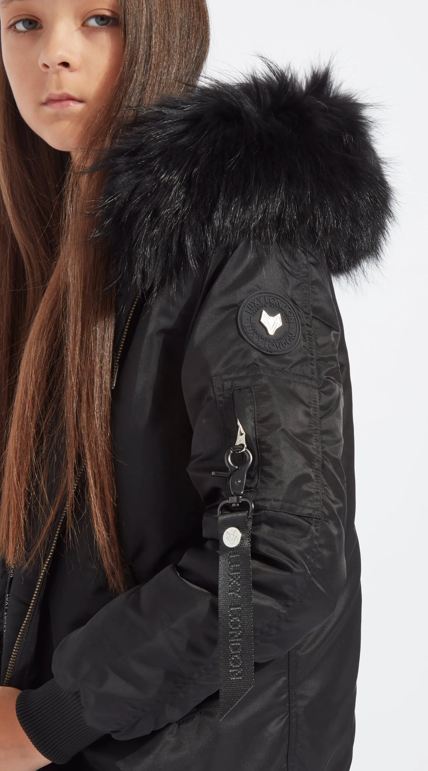 Girls Black Luxy Fur Bomber