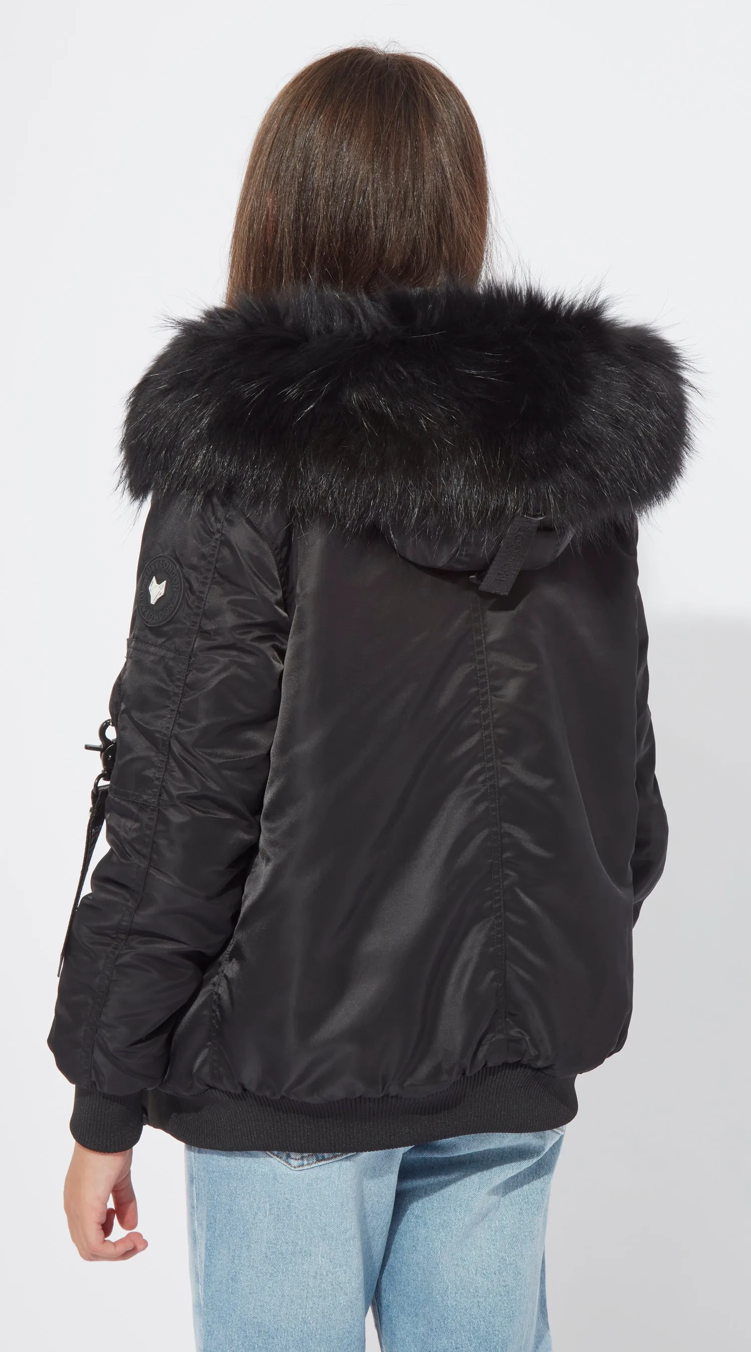 Girls Black Luxy Fur Bomber