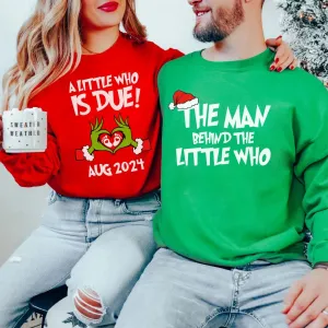 Grinch-Themed Pregnancy Announcement Sweatshirts – Matching Christmas Gender Reveal Crewneck for Expecting Couples