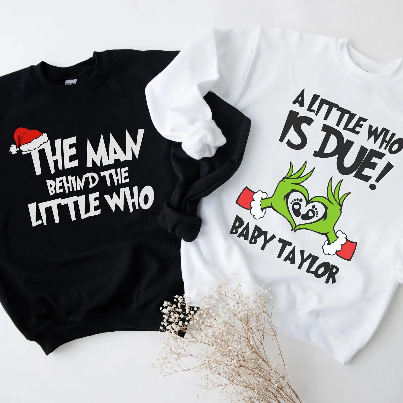 Grinch-Themed Pregnancy Announcement Sweatshirts – Matching Christmas Gender Reveal Crewneck for Expecting Couples