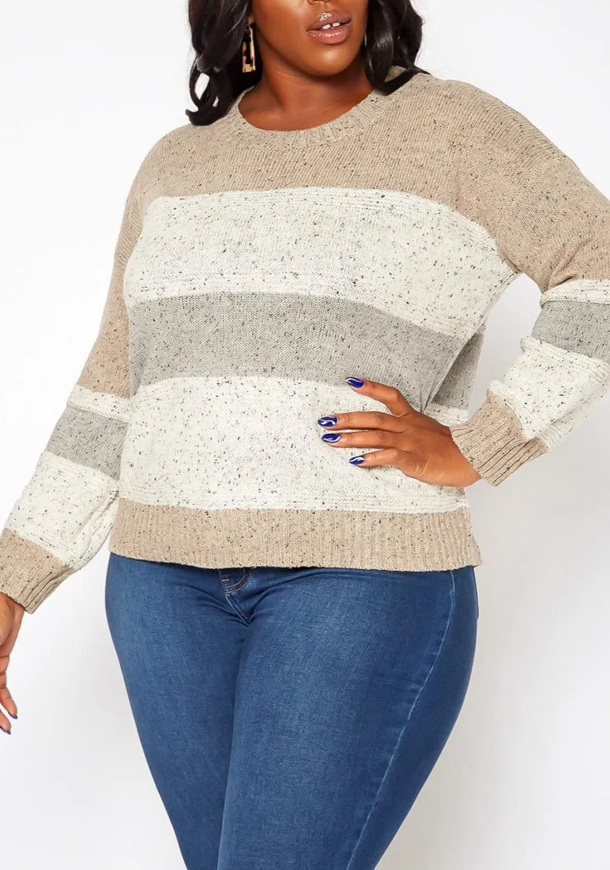 Hi Curvy Plus Size Color Splice Cable Knit Sweater