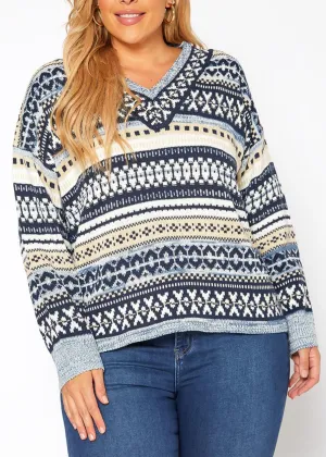 Hi Curvy Plus Size Women Multi Snowflake Knit Sweater