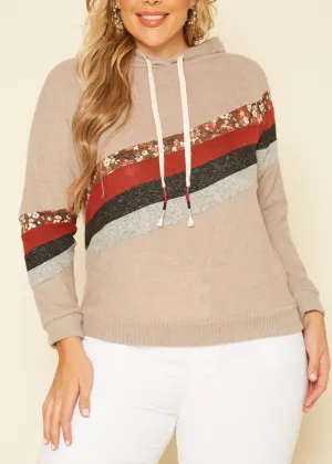 HI Curvy Plus Size women Multi Striped Hooded Sweater