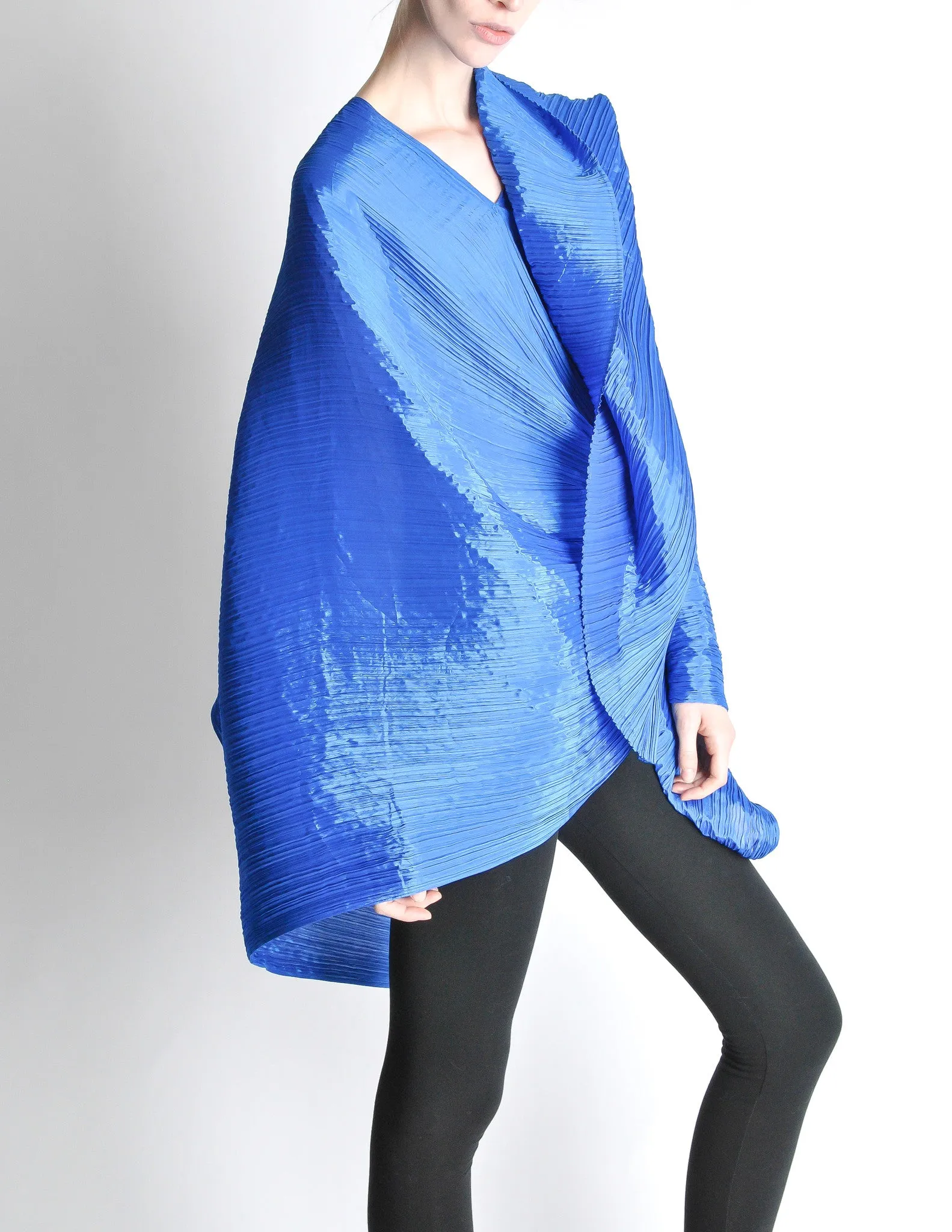 Issey Miyake Pleats Please Vintage Blue Pleated Multi-Functional Wrap Cape