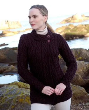 Meath Side Button Cardigan - Damson