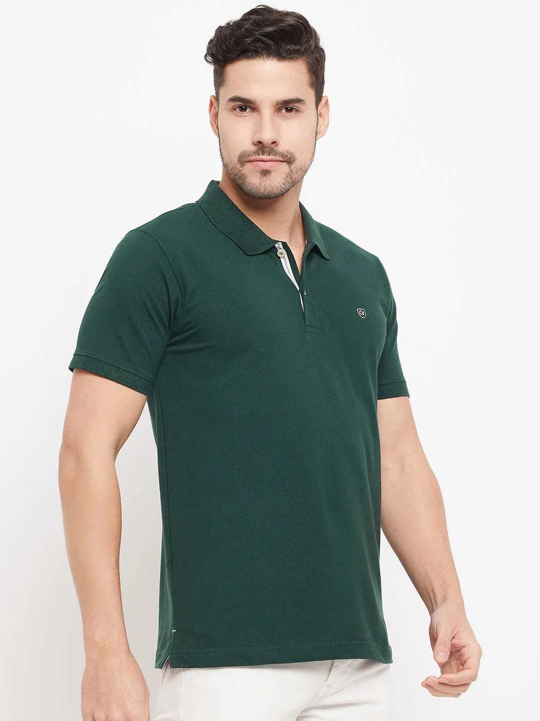 Men Bottle Green T-Shirt