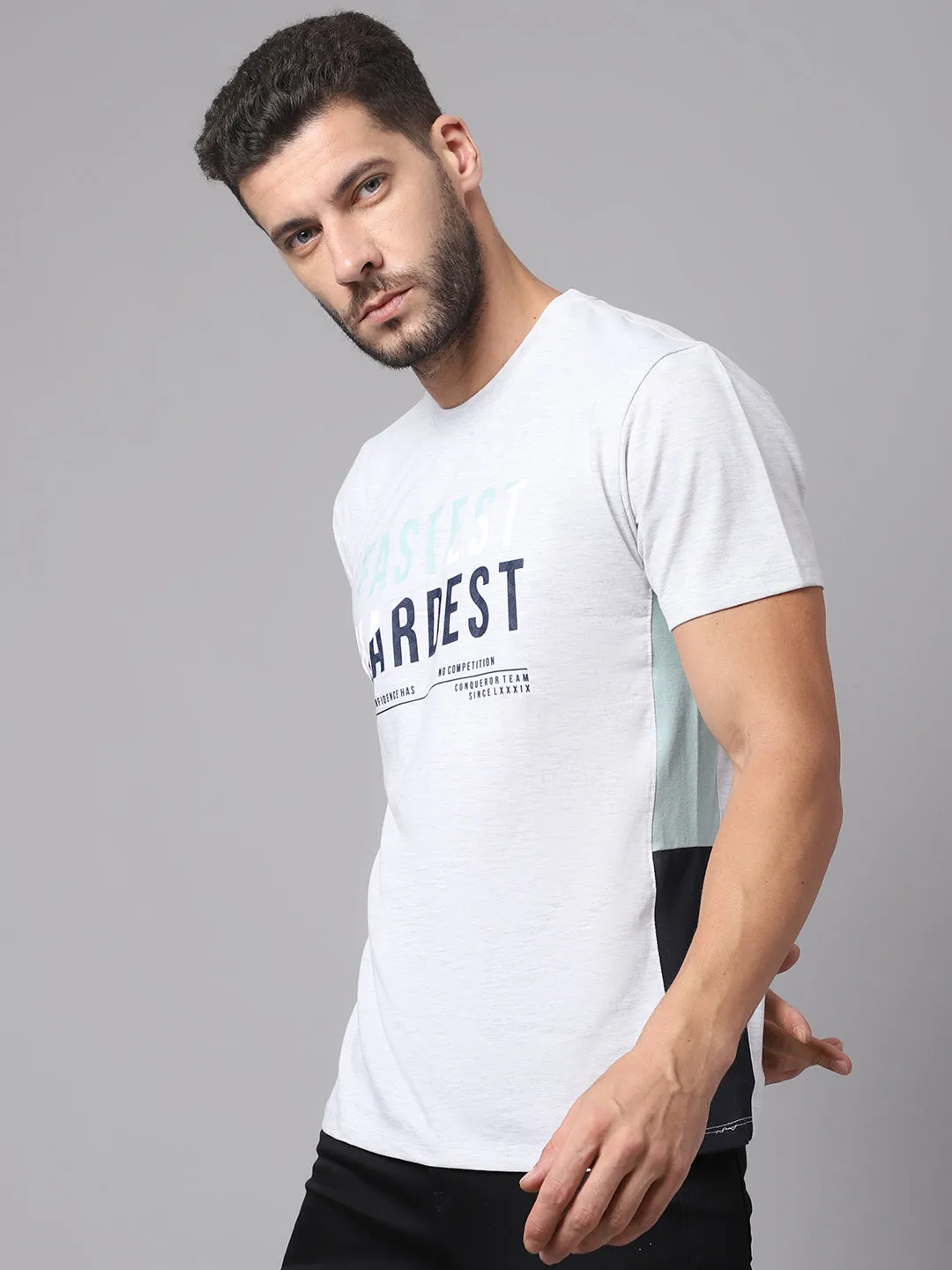 Men Grey Melange T-Shirt