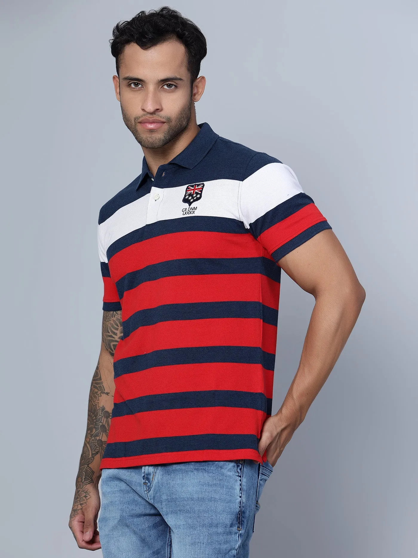 Men Polo Neck Navy Blue T-Shirt