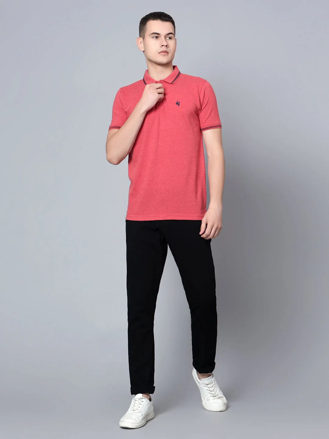 Men Red Mélange Polo T-Shirt