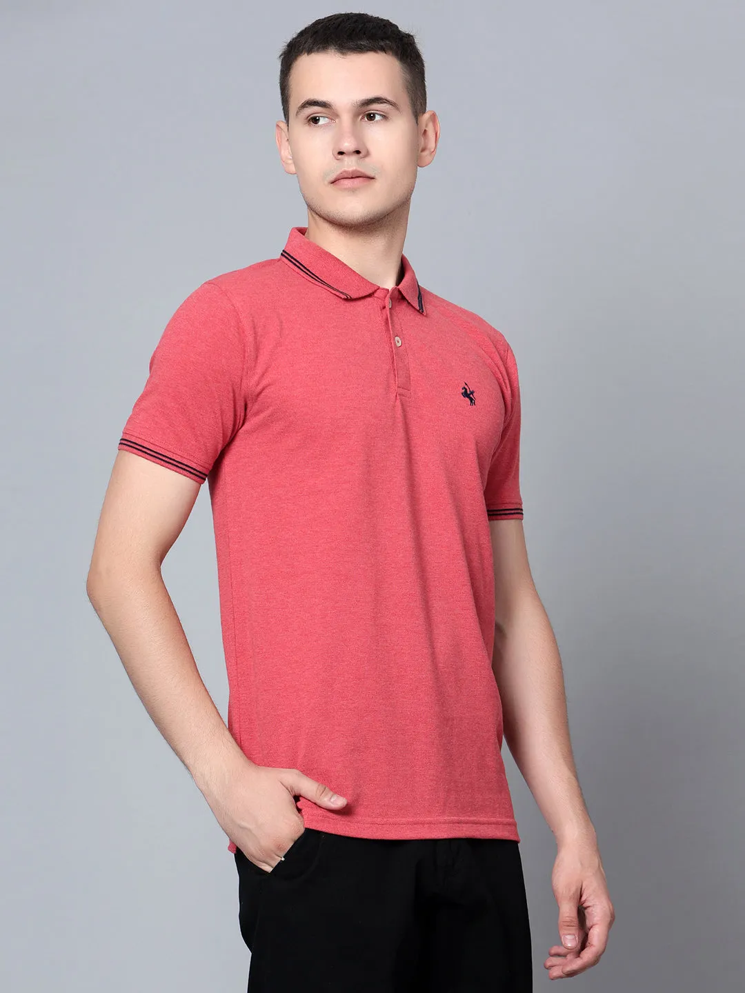 Men Red Mélange Polo T-Shirt