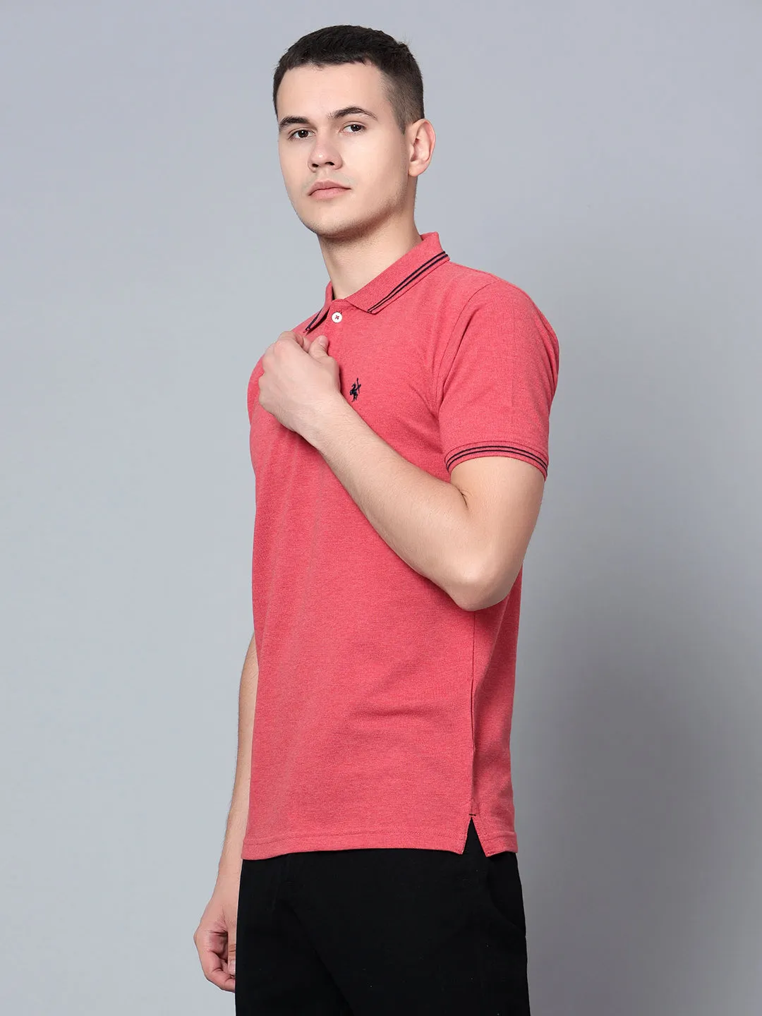 Men Red Mélange Polo T-Shirt