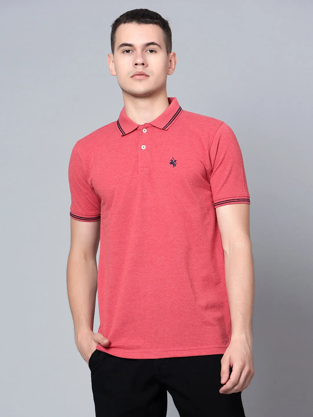 Men Red Mélange Polo T-Shirt