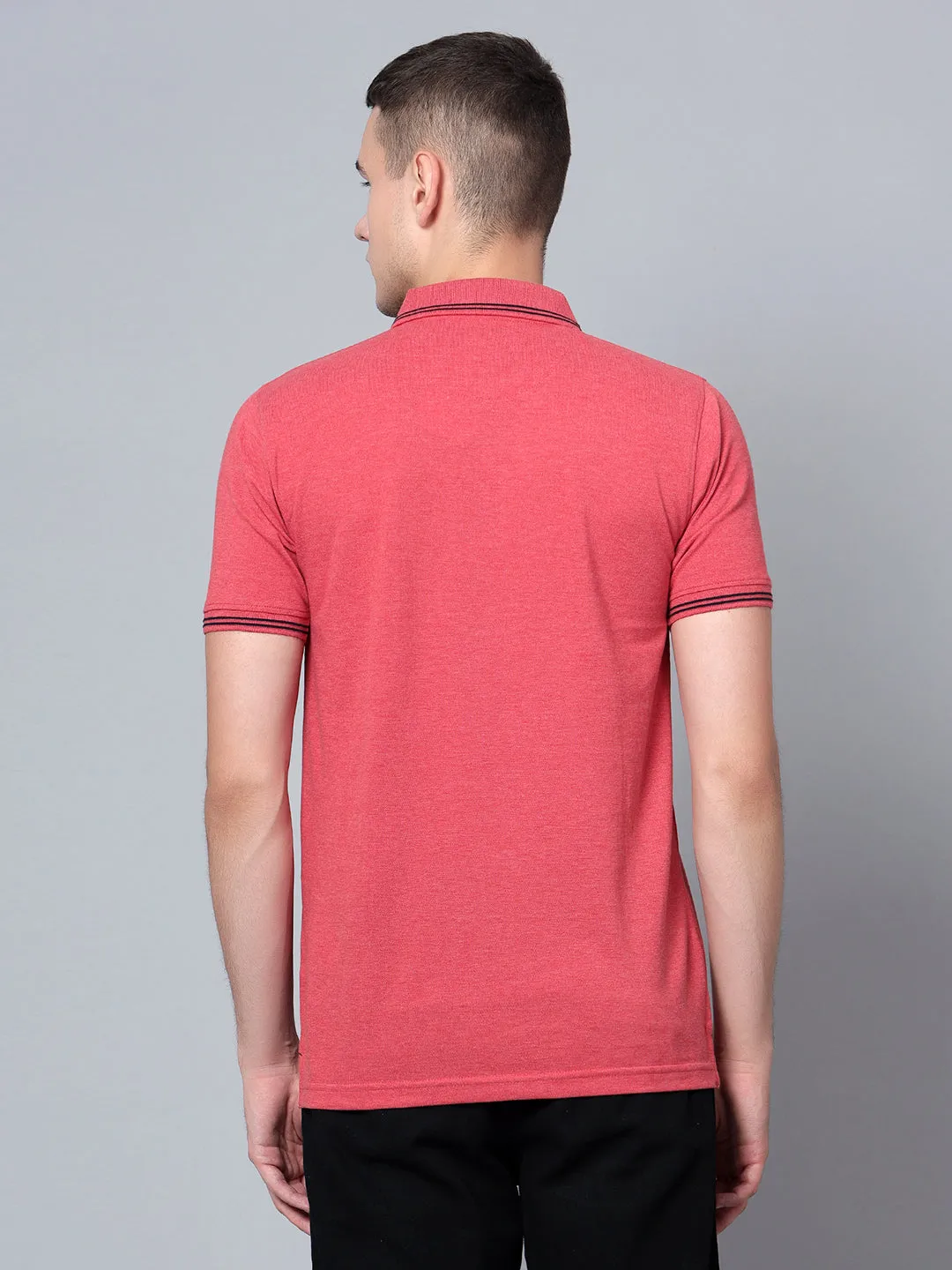 Men Red Mélange Polo T-Shirt