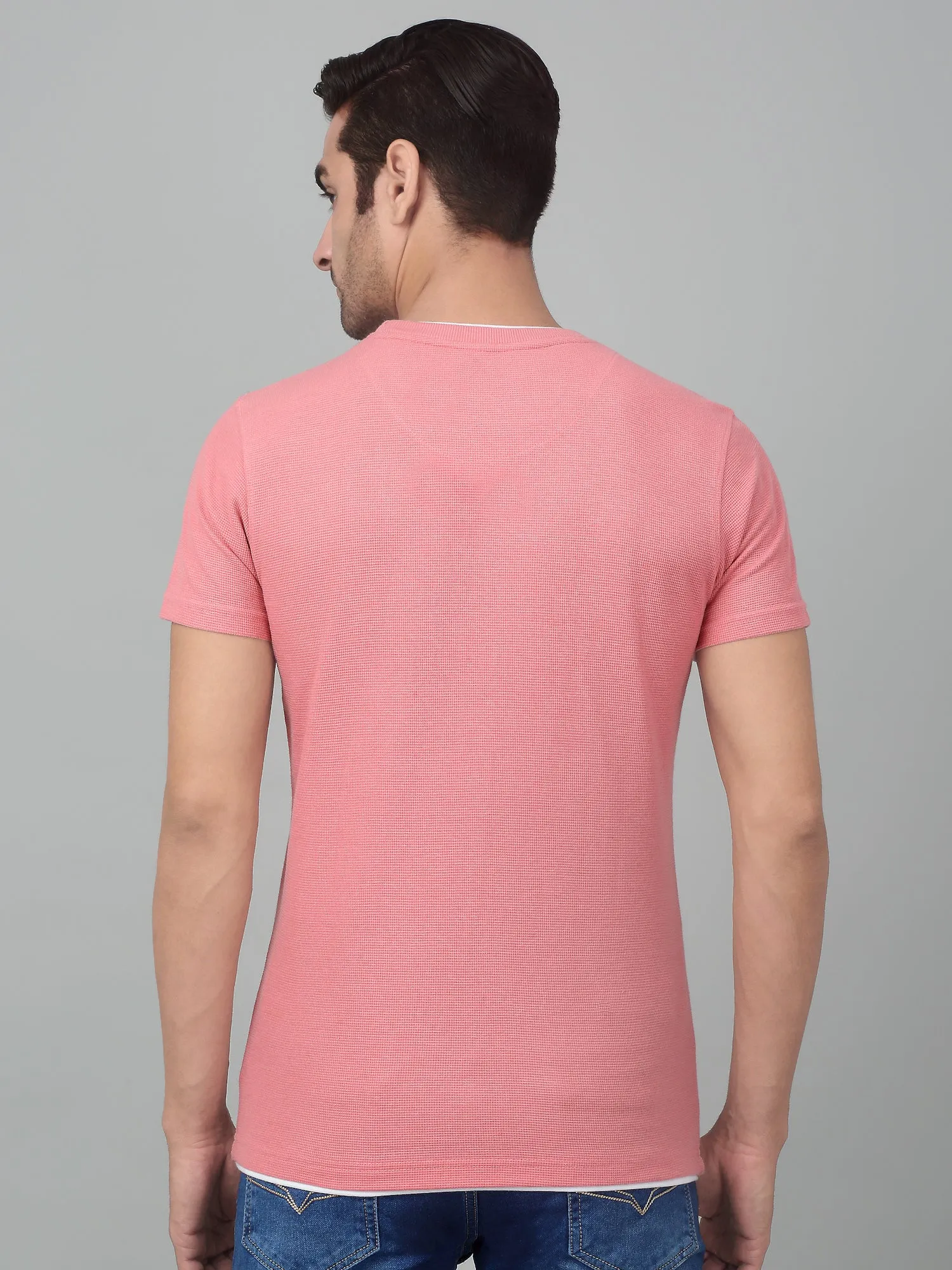 Men's Pink  Round neck Half Sleeve T-Shirt