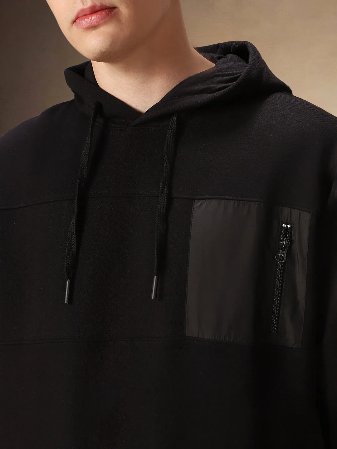 Men's Solid Black Full Sleeves Hooded Hoodie