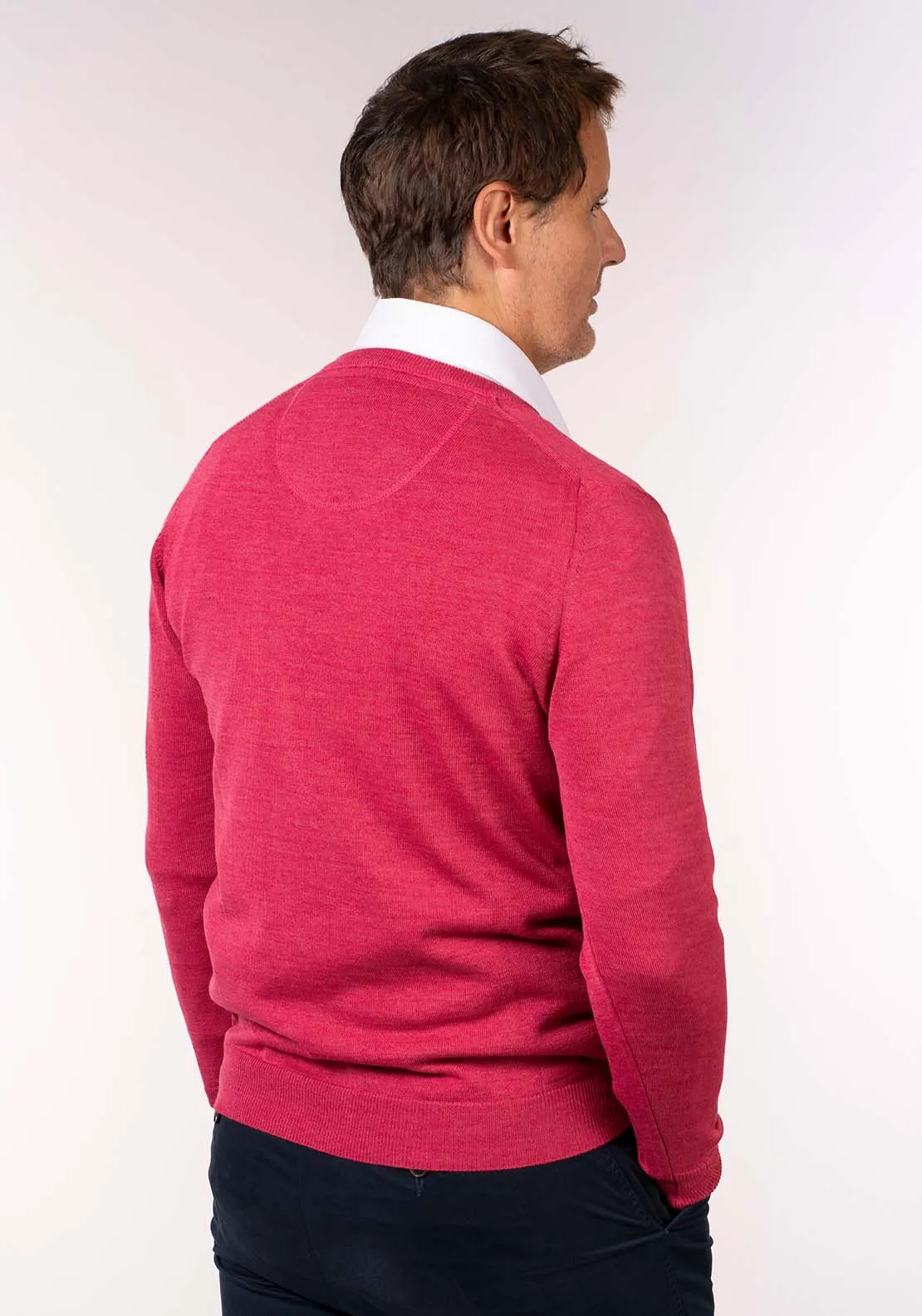 Mens V-Neck Merino Wool Jumper - Blush