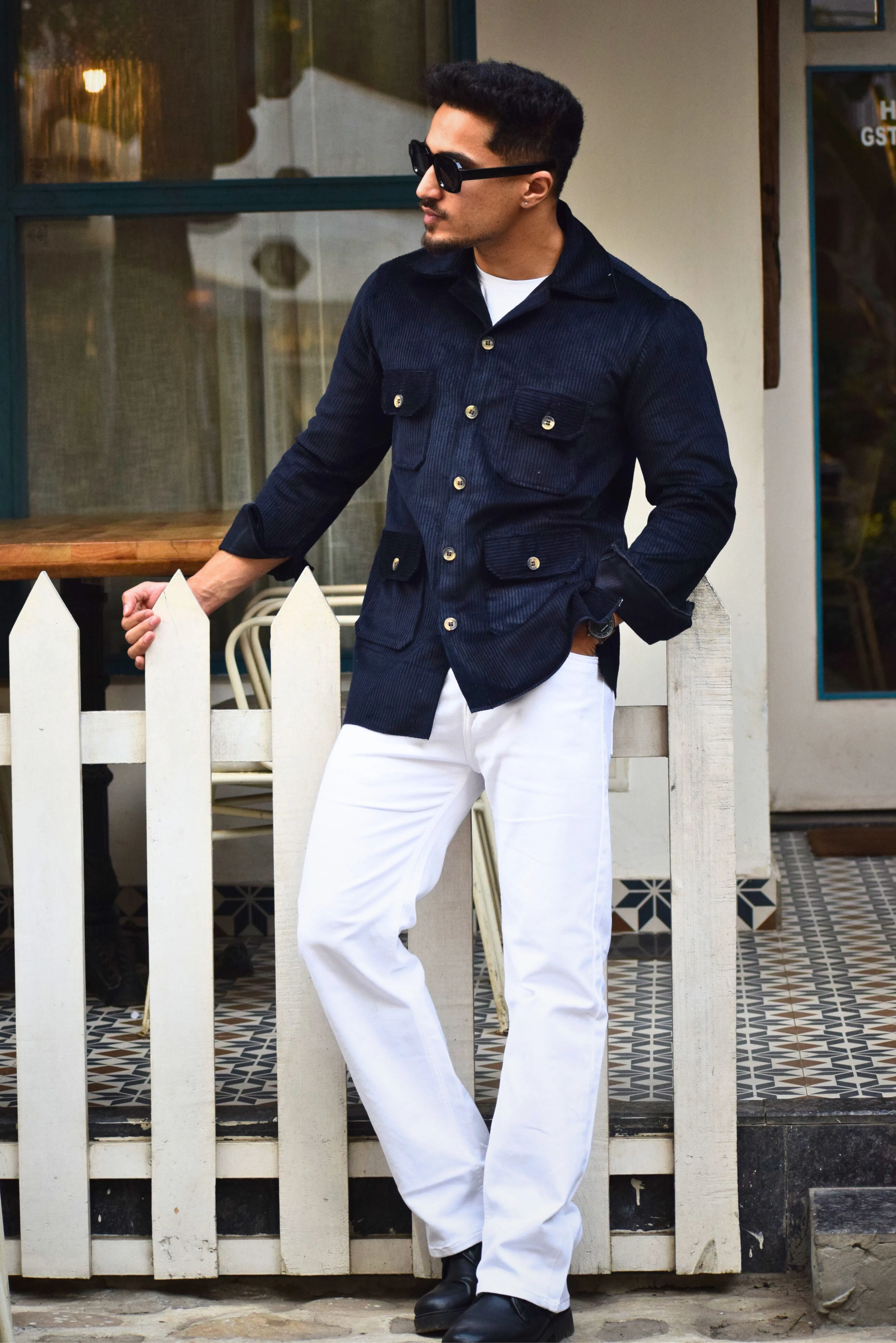 Navy Blue Corduroy Hunting Shacket for Men