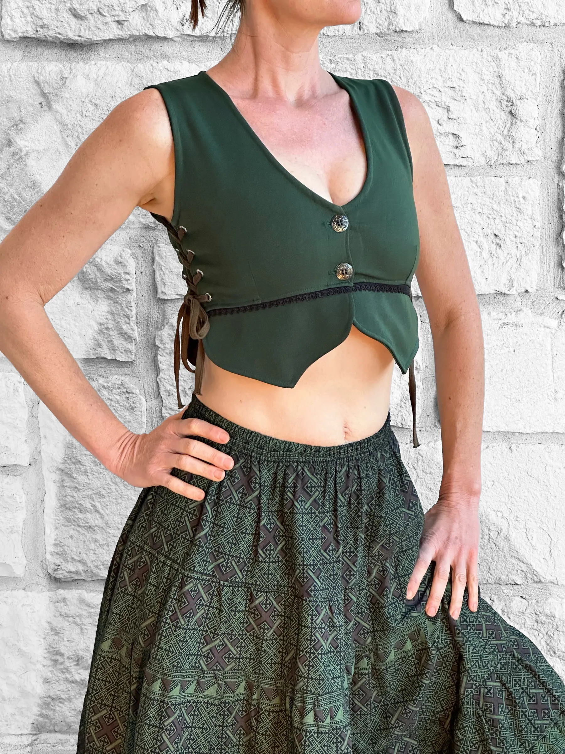 'Petal Vest' Boho Festival Bodice - Dark Green