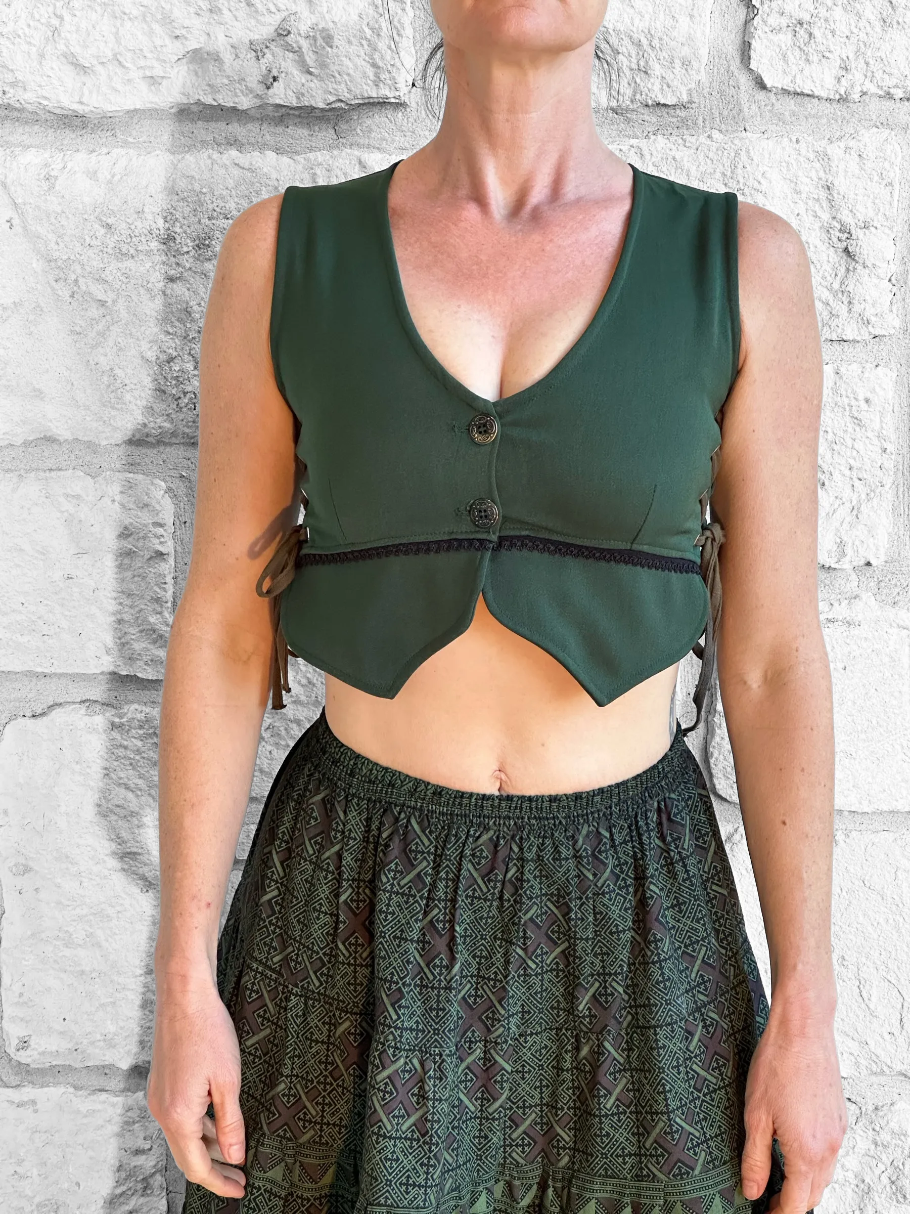 'Petal Vest' Boho Festival Bodice - Dark Green