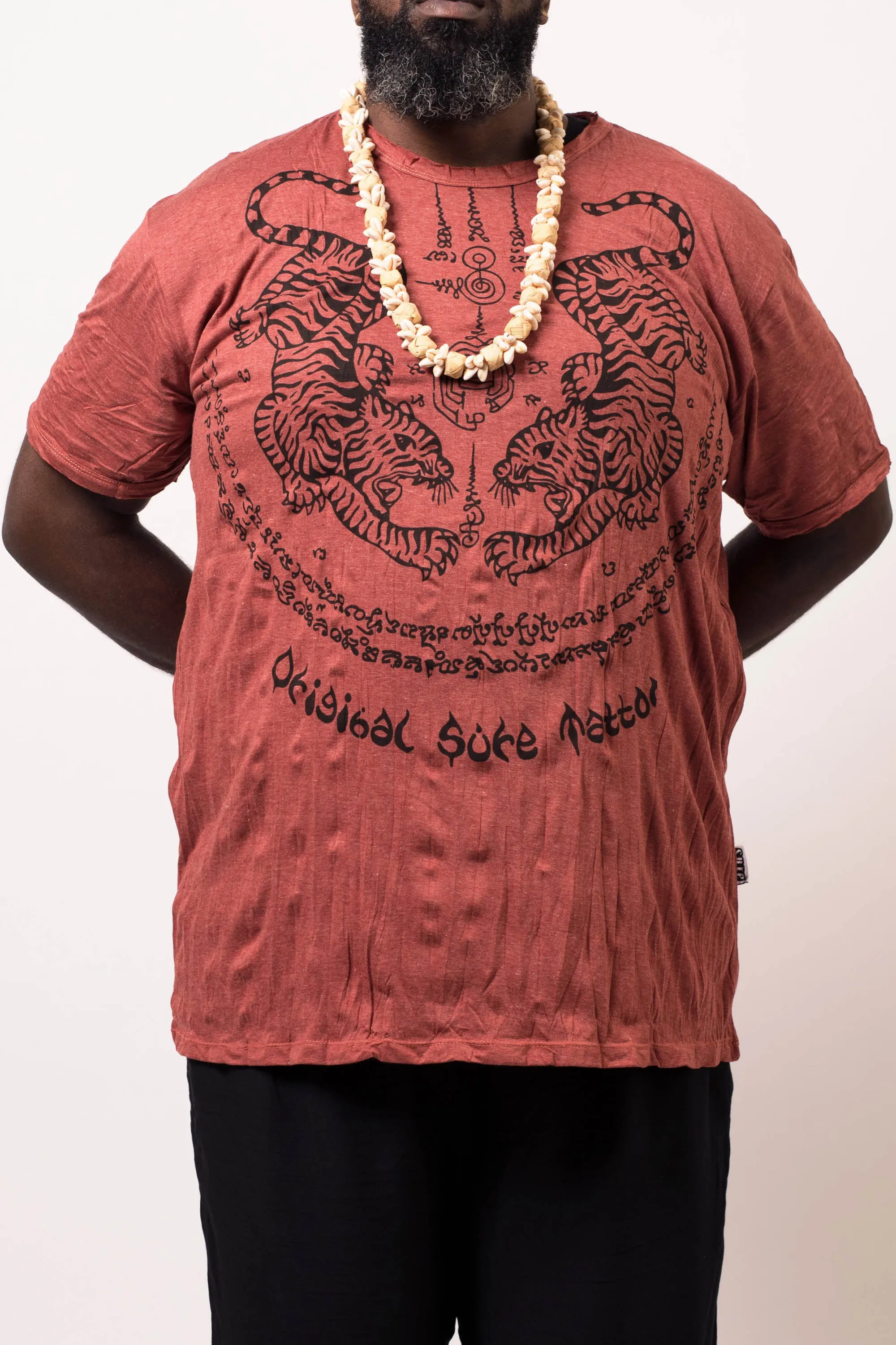 Plus Size Mens Thai Tattoo T-Shirt in Brick