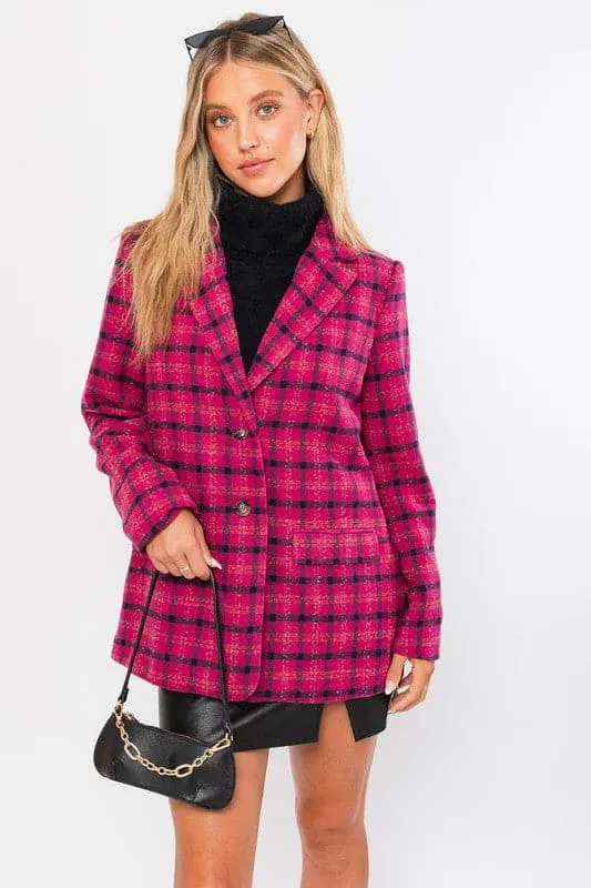 Pop Of Style Two Button Fuchsia Blazer Coat