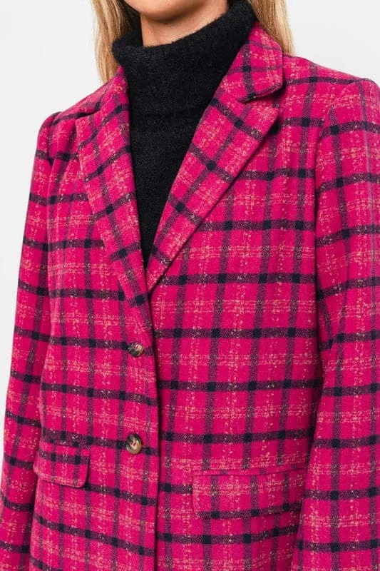 Pop Of Style Two Button Fuchsia Blazer Coat