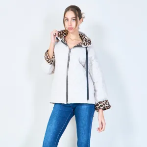 Quilted hooded jacket with animal print lining wholesale