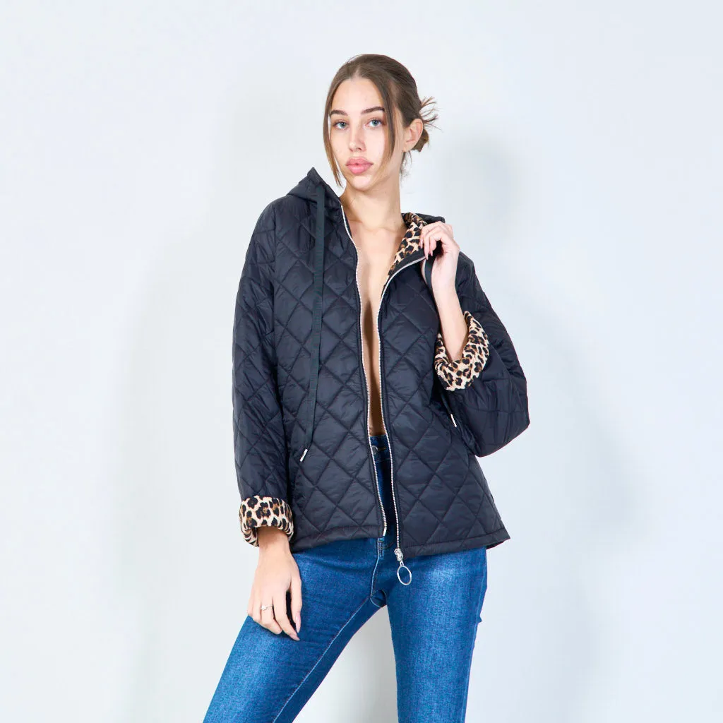 Quilted hooded jacket with animal print lining wholesale